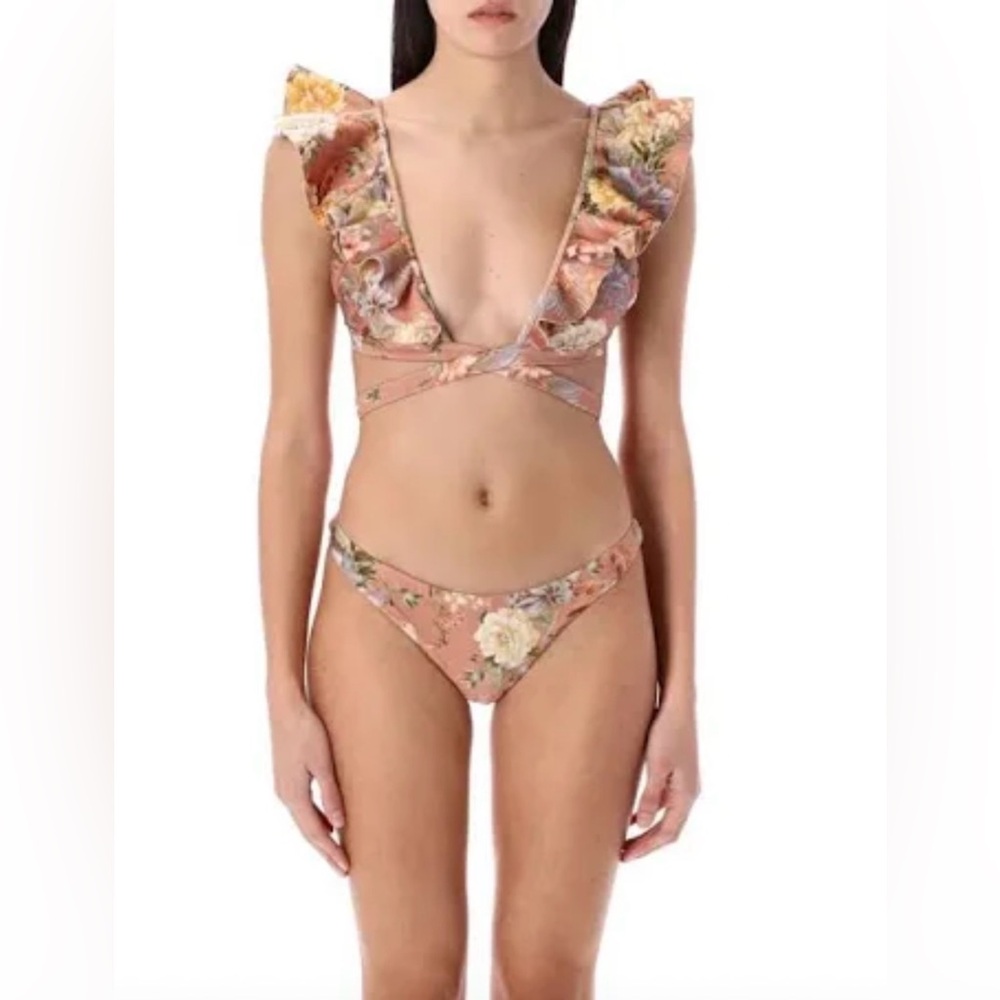 Zimmermann Women's Tallow Wrap Ruffle Bikini In Brown - Picture 3 of 5